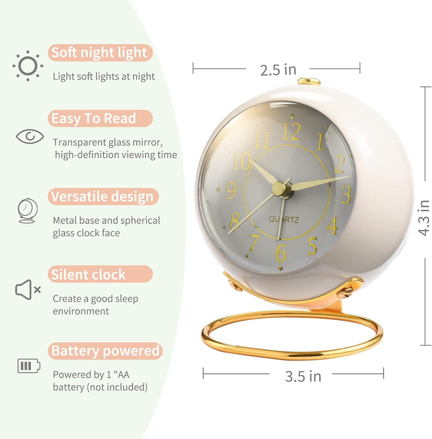 Analog Alarm Clocks,Retro Backlight Cute Simple Design Small Desk Clock with Night Light,Silent Non-Ticking,Battery Powered,for Kids,Bedroom,Travel,Kitchen,Bedside Desktop. (Blue)