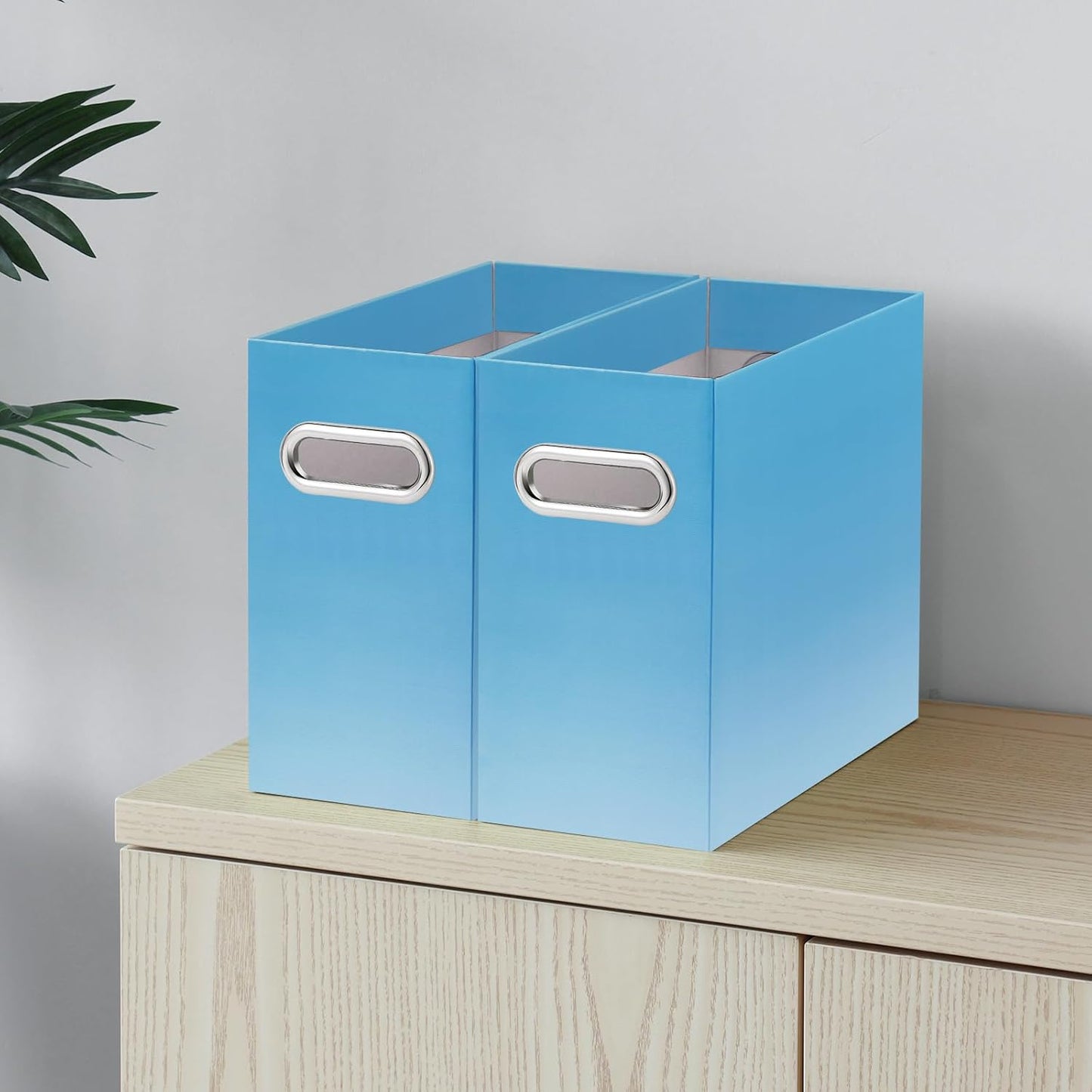 Oterri File Organizer, 4 Packs Small Storage Box, Cardboard File Folder Organizer, Collapsible File Box for Hanging File Folders Letter Size, Portable Filing Organizer (Gradient Light blue)