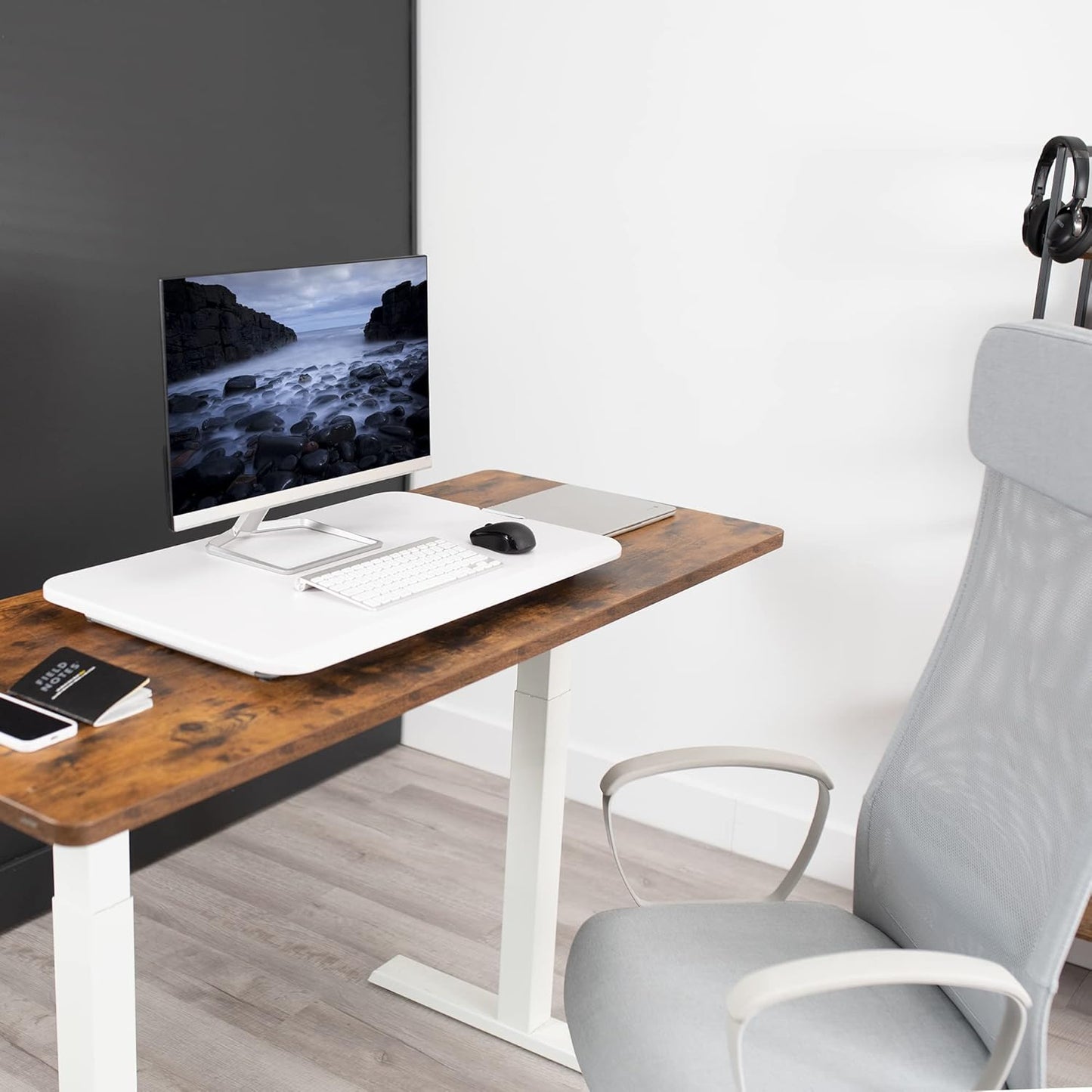 VIVO Economy Single Top Height Adjustable 29 inch Standing Desk Converter, Sit Stand Tabletop Monitor and Laptop Riser Platform Workstation, White, DESK-V000UW
