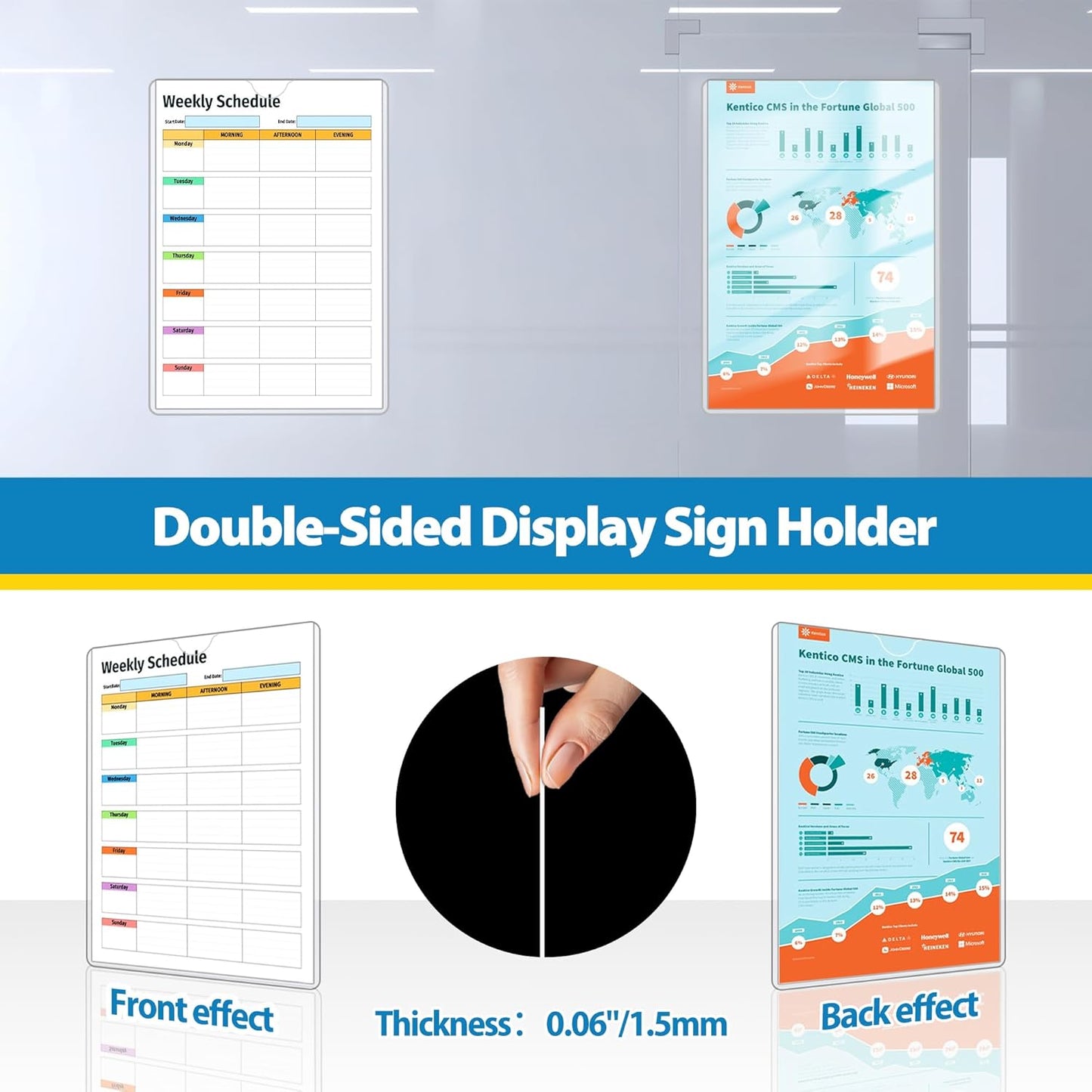 Magnetic Sign Holder 8.5 x 11 Wall Sign Holder 5Pack, Rigid Plastic Door Sign Holder Magnetic Frame with Magnetic Tapes and Adhesive Tapes, Adhesive Display Frame for Fridge Window Wall Display