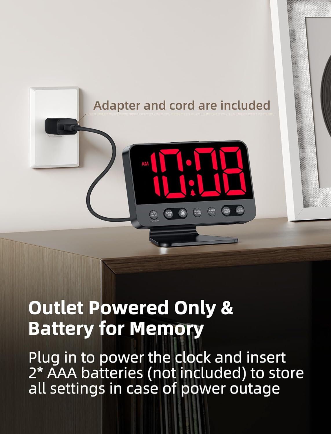 Digital Alarm Clocks for Bedrooms: Large Bold Number 5 Brightness Dimmer - Easy to Read Across The Room - 5 Alarm Sound 8 Night Light - Red