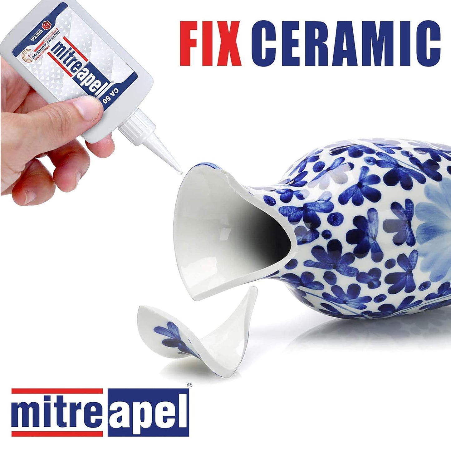 MITREAPEL Ca Glue with Activator (50 x 1.7 oz - 50 x 6.7 fl oz), Cyanoacrylate Super Glue for Plastic, Glass, Leather, Ceramic, Woodworking, DIY, 3D Printing - Instant Bond - 50 Pack