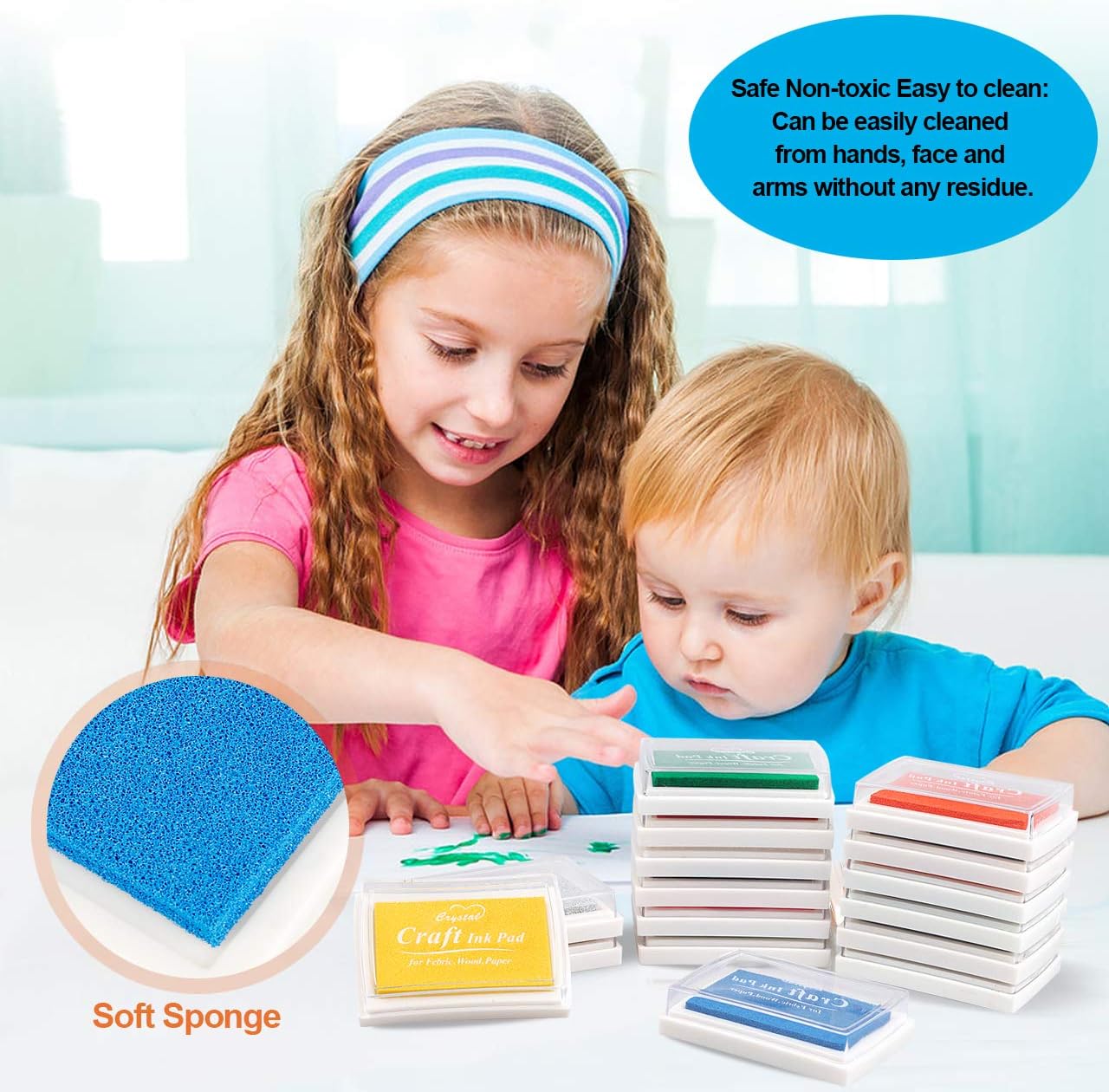 XoreArt Finger Ink Pads for Kids Washable Craft Ink Stamp Pads, 16 Color DIY for Rubber Stamps, Paper, Scrapbooking, Wood Fabric, Best Gift for Kids