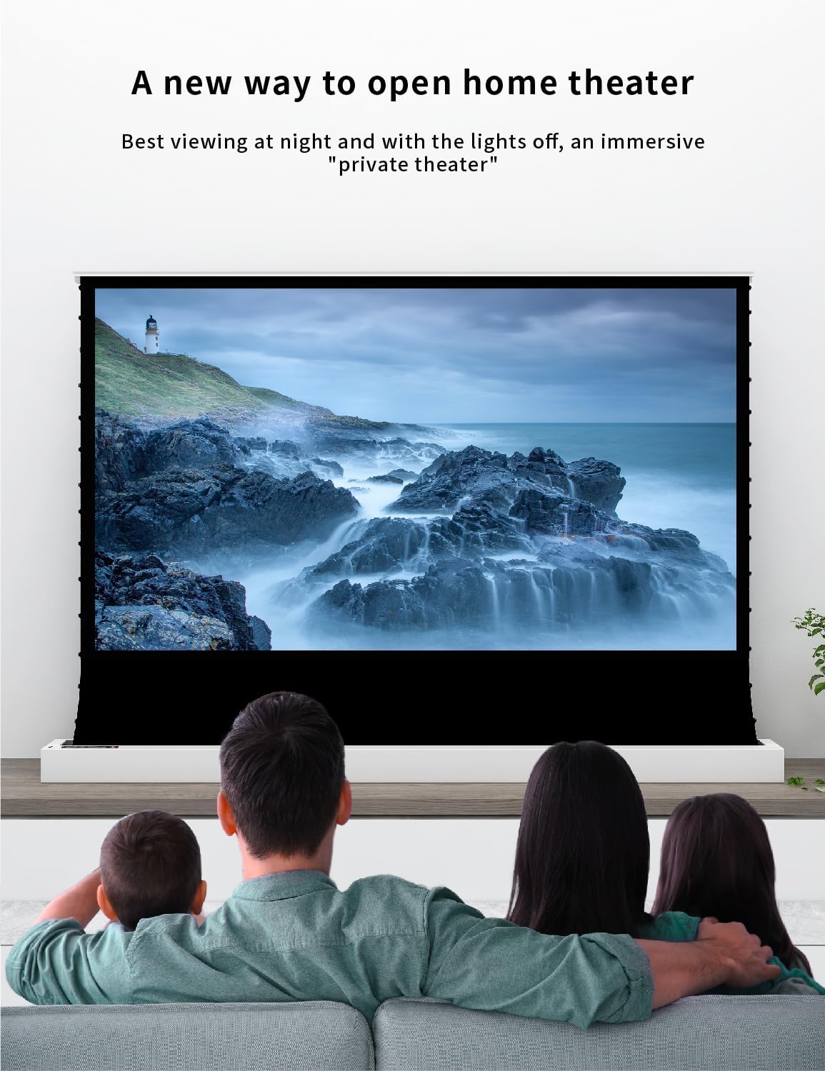 VIVIDSTORM-Home Cinema S 110 inches Portable Folding Stand Floor Rising Movie Screen Sound Transparent Perforated White Screen Compatible with ordinaryprojector,VWSDSTPW110H