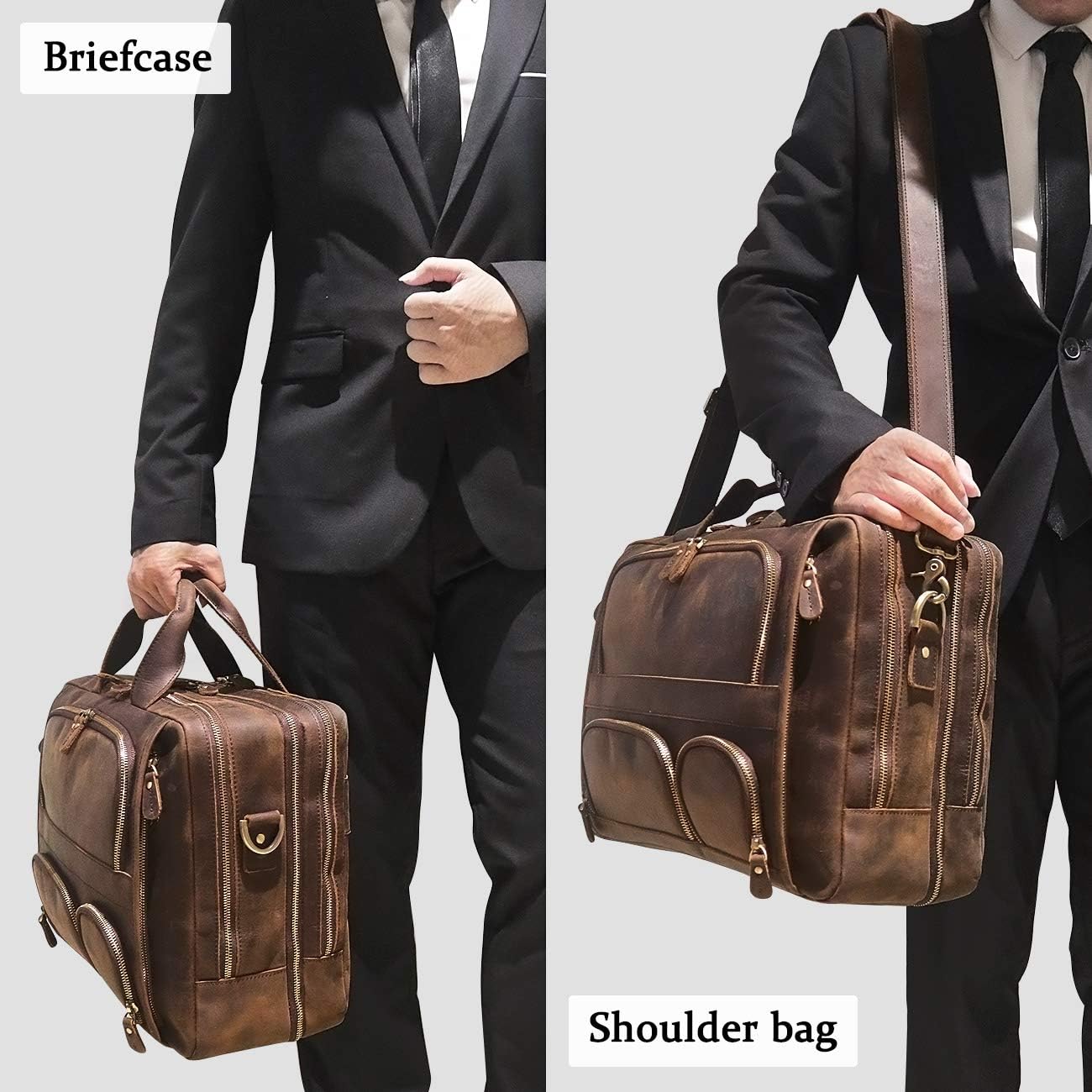 Augus Business Travel Briefcase Genuine Leather Duffel Bags for Men Laptop Bag fits 15.6 inches Laptop