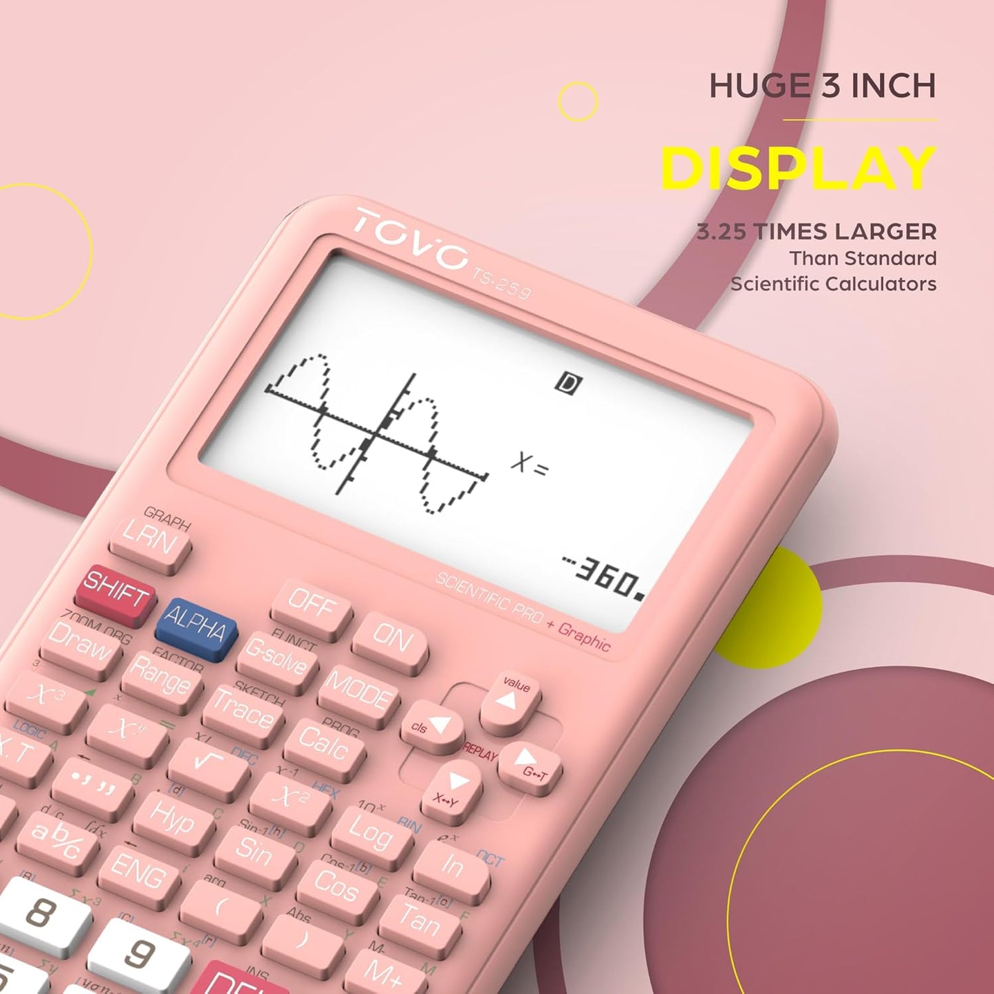 TOVO Scientific Calculator with Graphing Functions, Multiple Modes, 360 Functions, Large Screen, Intuitive Interface for Beginners, High School & Advanced Courses, TS-259 (Developed by CATIGA)