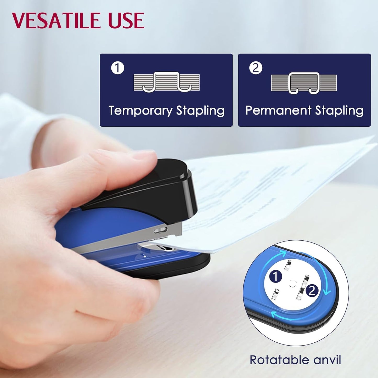 Metal Stapler Heavy Duty 50 Sheet Capacity with 1750 Staples and Staple Remover, Full Strip Staplers for Desk, No Jam, Non-Slip for Office & Classroom, Blue