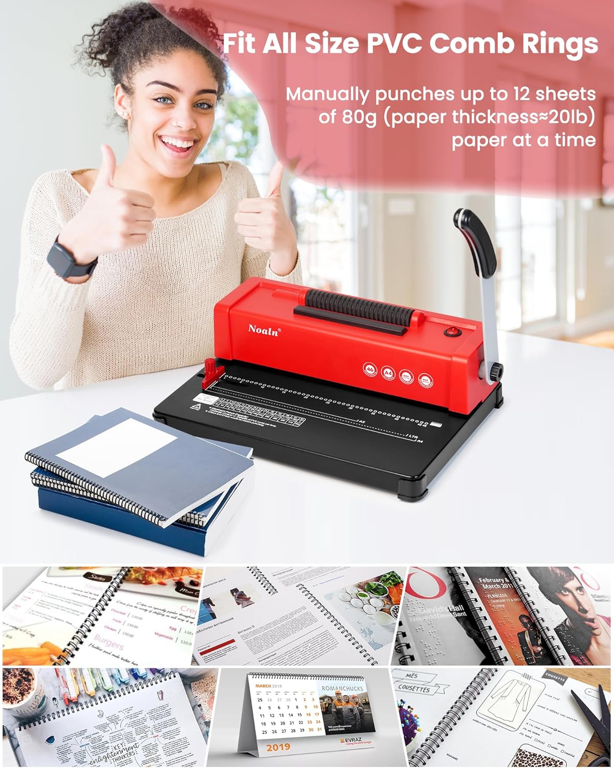 Nolan Upgraded Binding Machine Spiral Coil Binder,46-Hole Book Binder with Electric Coil Inserter,4:1 Pitch,100pcs Comb Binding Spines&1 Crimper Plier,School Office Home,Anti-Rust