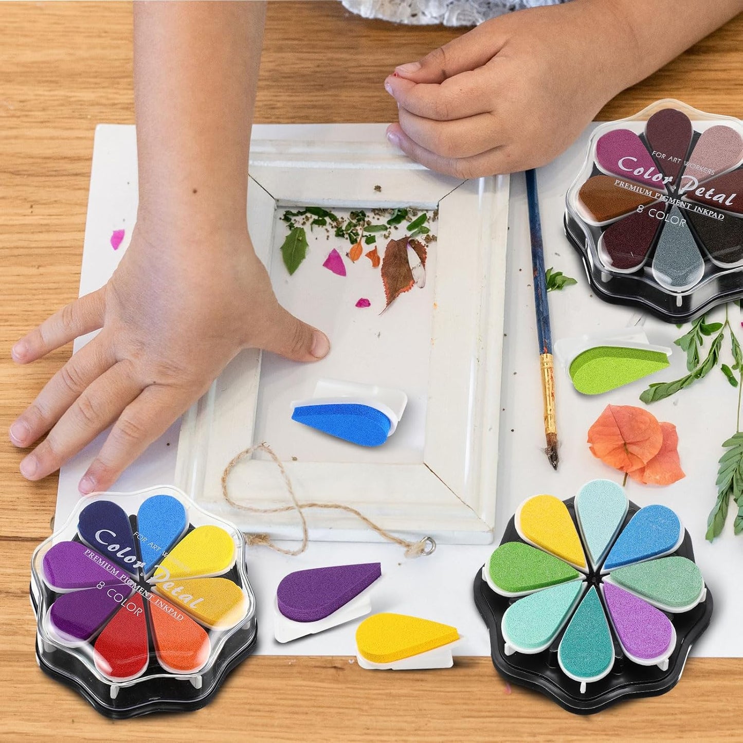 Jetec 12 Packs Petal Ink Pads Finger Ink Stamp, Rainbow Rubber Stamps Washable Waterdrop Shaped Stamp Pads for Card Making, Scrapbook, Painting (96 Colors)