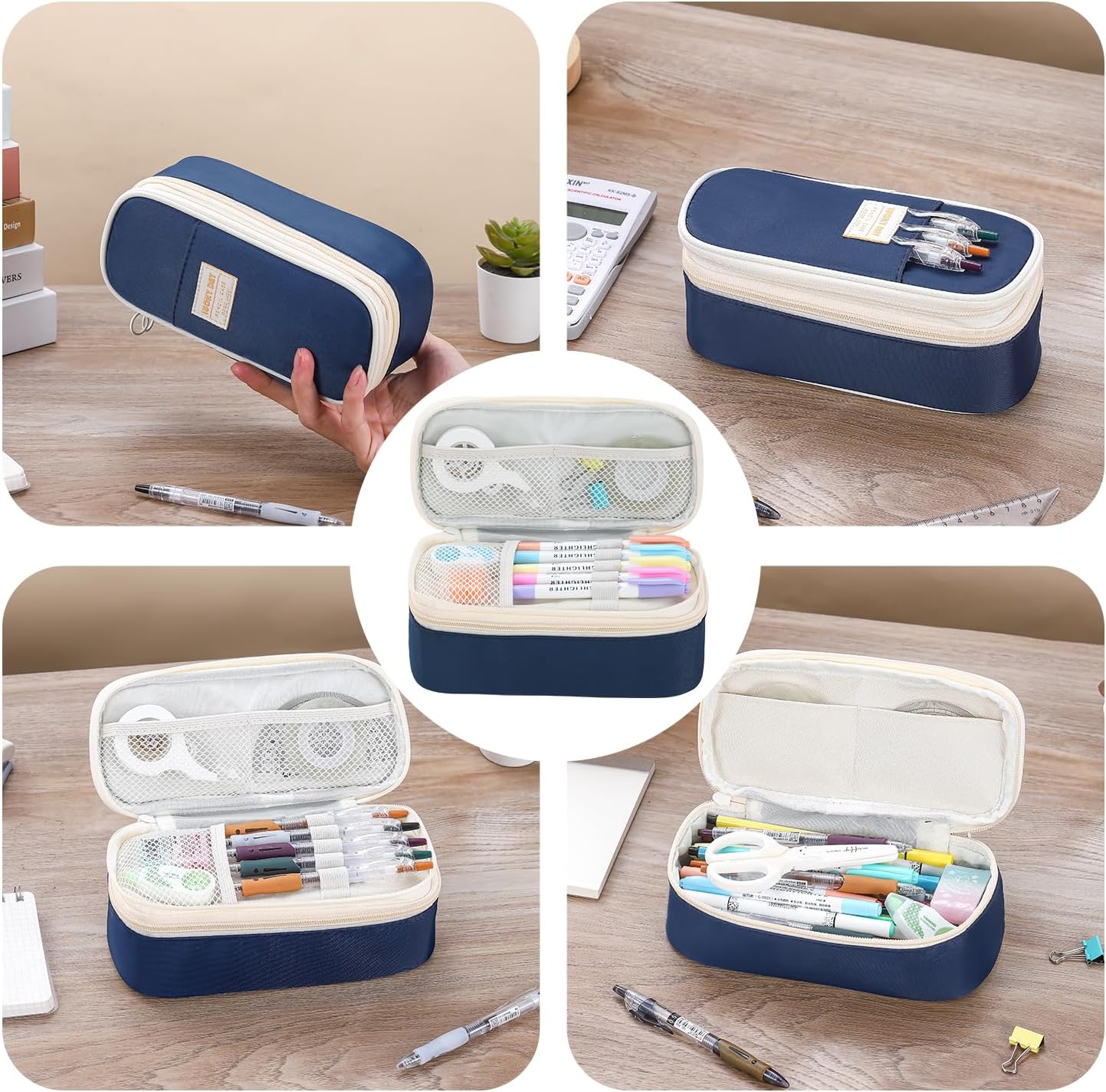 Pencil Case for Boys Kids Teens Adults Big Pencil Bag with Zipper Big Pen Pouch Large Stationery Pen Case Organizer for School Blue