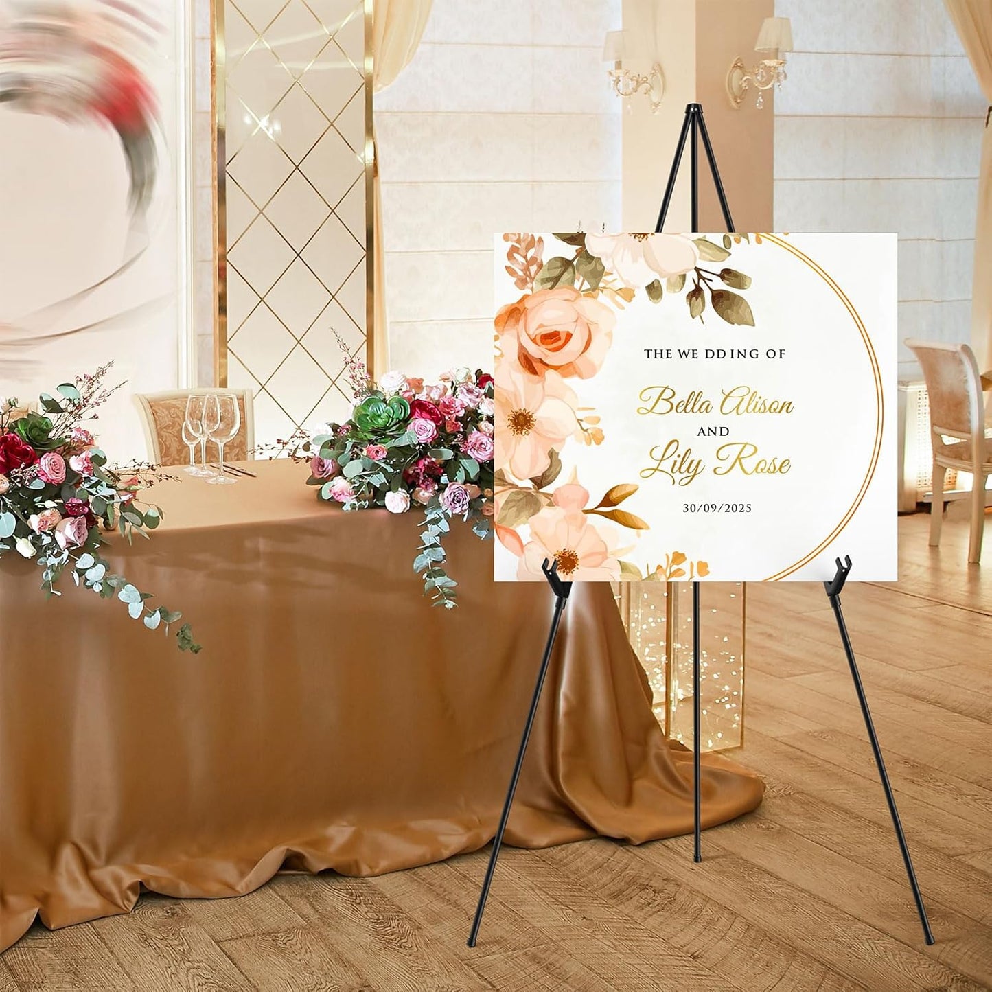 Display Black Easel Stand for Wedding Sign, Artist Instant Tripod Collapsible Portable Floor Easel for Posters, 66" Adjustable Easy Folding Metal Stand for Display Show, Arts, Painting