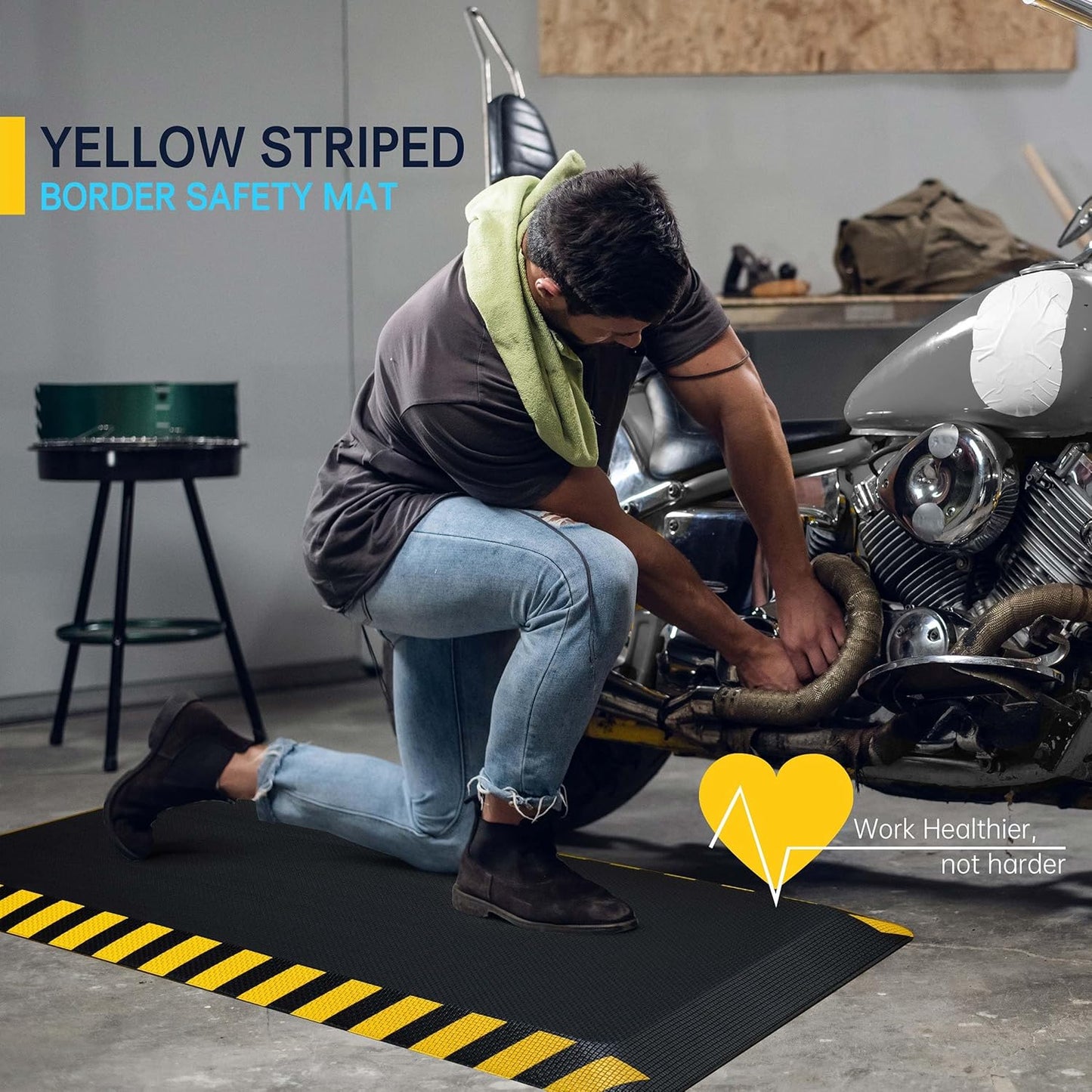 FEATOL Anti Fatigue Mats Industrial 2 Packs, Ergonomic Standing Floor Mat for Work for Stand, Black with Yellow Border Safety 24" x 70"-Support for Leg & Back Pain