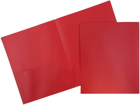 JAM PAPER Plastic 2 Pocket POP Folders - Durable School Folders - Red - Bulk 144/Box