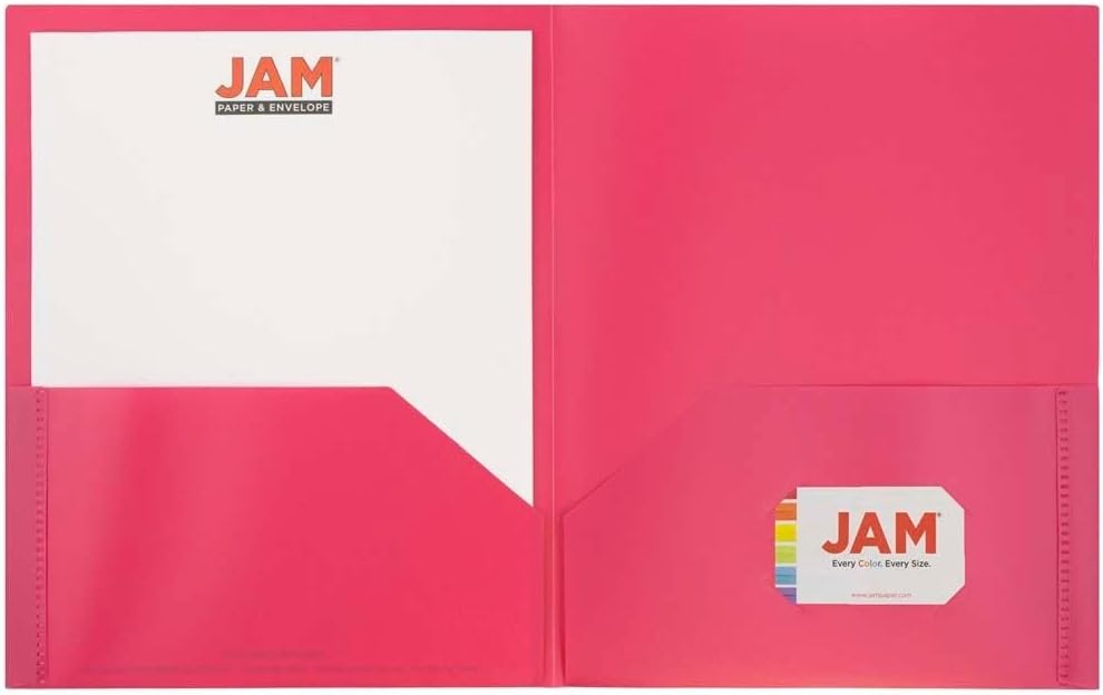 JAM PAPER Plastic 2 Pocket POP Folders - Durable School Folders - Fuchsia Hot Pink - Bulk 144/Box