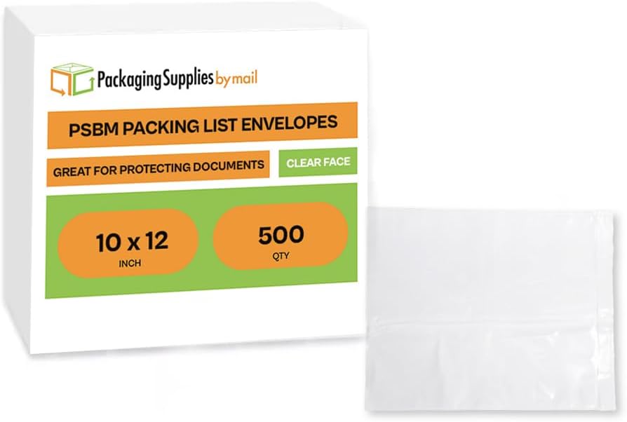 (500) 10" x 12" Clear Packing List Envelope Back Load Plain Face