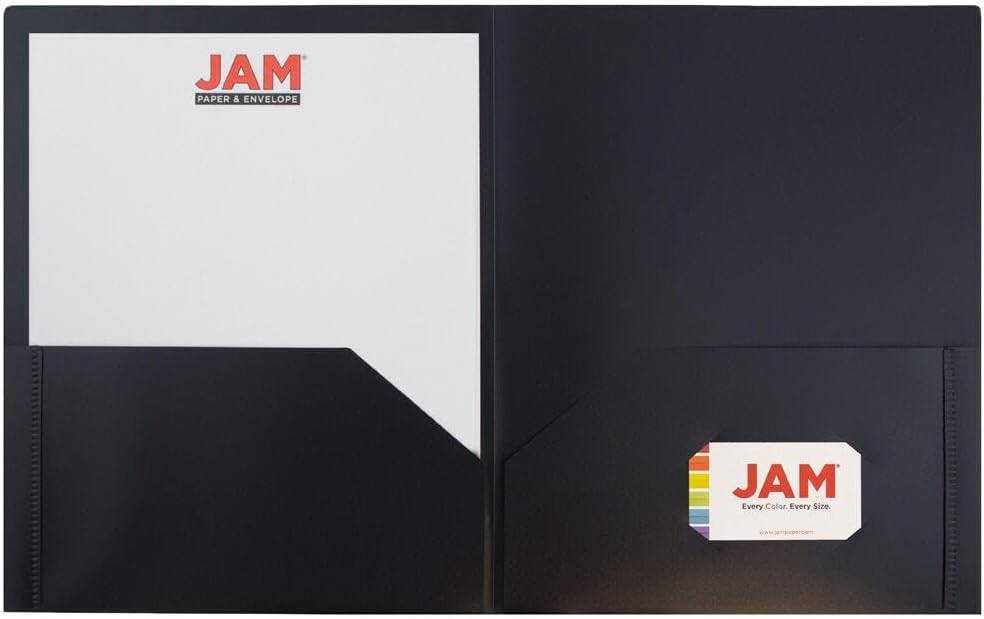 JAM PAPER Plastic 2 Pocket POP Folders - Durable School Folders - Black - Bulk 144/Box