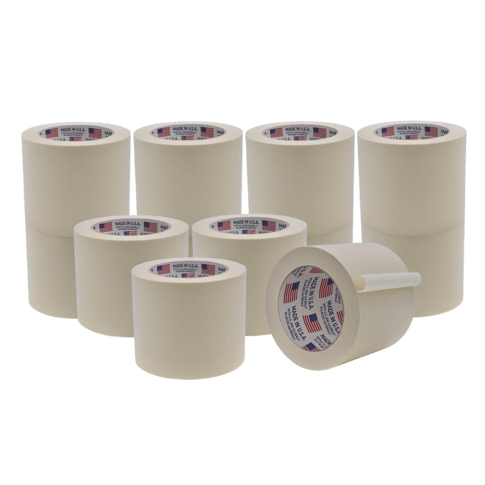 WOD MT5 Utility Grade Masking Tape, 4 inch x 60 yds. (Pack of 12) for Home or Office air-Dry Painting, Labeling, & Packing. Leaves no Residue