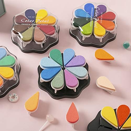 YPSelected 8 Assorted Multi Colours Waterdrop Shaped Craft Rubber Stamps Petal Ink Pads for Paper Wood Fabric (Set 1019)