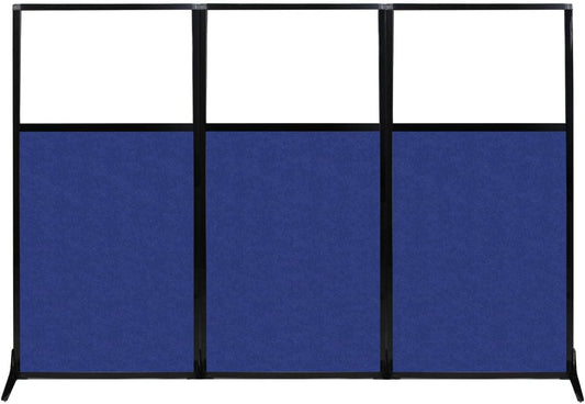 Versare Office Workstation Screen | Portable Wall Divider | Modern Cubicle | Freestanding Privacy Screen | Flexible Work Space | 3 Panels | 99" Wide x 70" Tall Blue SoundSorb Panels with Window