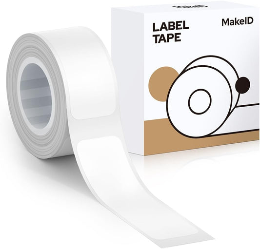 MakeID E1 Q1 Label Maker Tape Refills, 12 x 35mm (0.47" x 1.38') Die-Cut Sticker Thermal Laminated Waterproof Self-Adhesive Multipurpose Labeling Tape Replacement