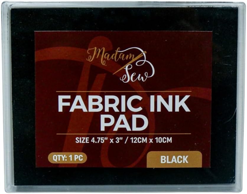 Madam Sew Permanent Fabric Ink Stamp Pad | Crisp, Washable Impressions on Cotton & Linen | Fade-Resistant Fabric Ink Pad for Fabric Crafts, Labels & Gifts | Works with All Rubber Stamps (Black)