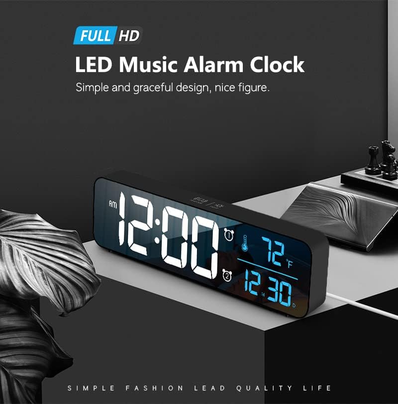 Digital Clock for Bedroom, Clocks for Living Room Decor, Desk Table Clock, Alarm Clock Large Display with Date Week Temperature, Automatic Brightness Dimmer, Smart Cool Modern (Black Blue)