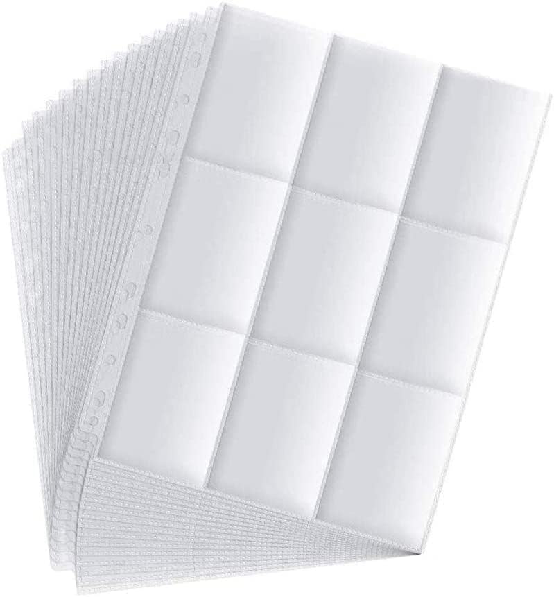 2700 Pockets Trading Card Sleeve Pages,150 Pack Double Side 9-Pocket Trading Card Binder Sleeves Page Protectors Sheet for Standard Size Sport Cards, Baseball Cards, Game Cards for 11 Ring Binder