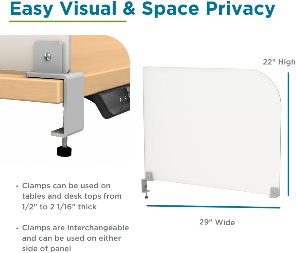 Desk Divider for Students and Desk Privacy Panel. Office Partitions and Ideal Cubicle Light Shield. Frosted Acrylic Clamp-on Desk Partition - 29” W x 22”H Divider