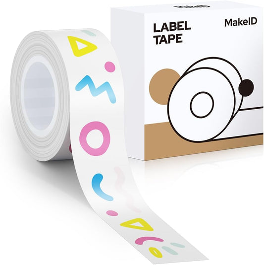 MakeID E1 Q1 Label Maker Tape Refills, 16mm x 4m (0.63" x 13') Continuous Sticker Thermal Laminated Waterproof Self-Adhesive Multipurpose Labeling Tape Replacement