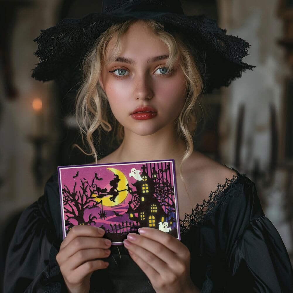 GLOBLELAND Halloween Haunted House Cutting Dies for Card Making Witch Cat Ghost Bat Cut Die for DIY Scrapbooking Journal Embossing Paper Craft Decor