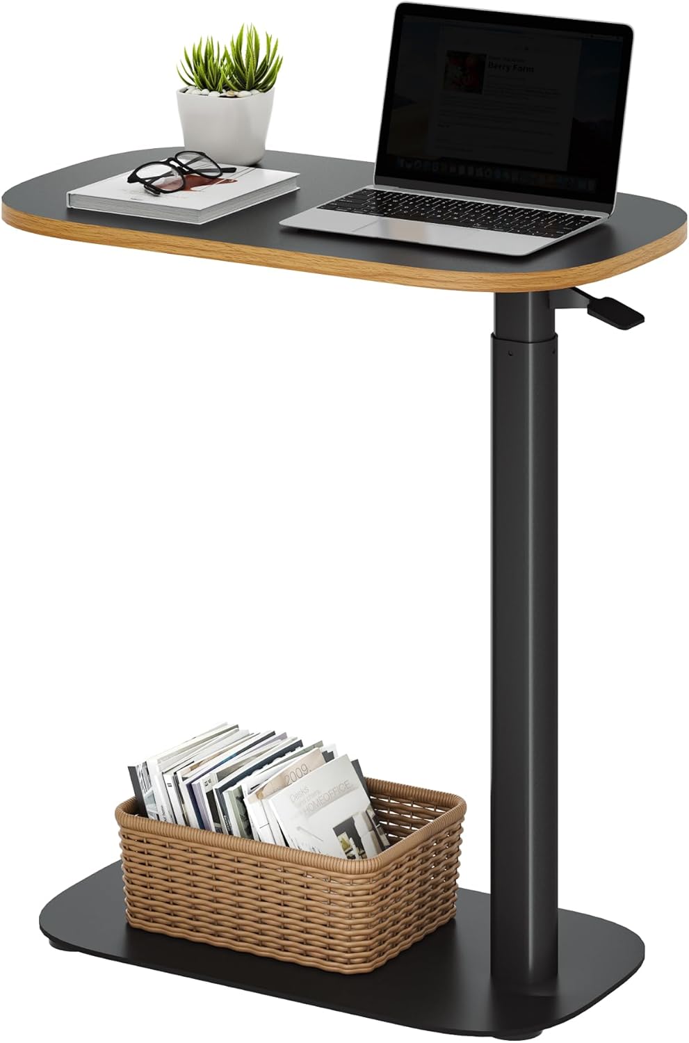 SANODESK Small Standing Desk Pneumatic Height Adjustable Small Sit Stand Desk Laptop Desk Overbed Table Computer Cart for Home Office Computer Workstations(23.6" W x 13.8" D,Black+Maple Band)
