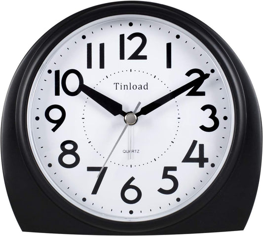 5.5" Large Analog Alarm Clock Silent Non Ticking, Gentle Wake, Beep Sounds, Increasing Volume, Battery Operated Snooze and Manual Light, Easy Set, Black (Best for Elder)