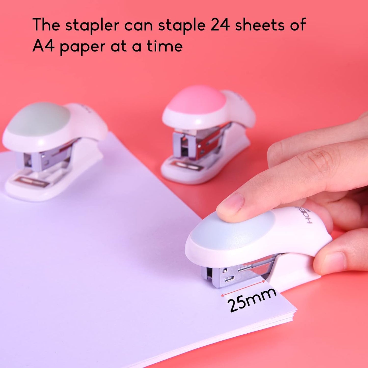 NEBURORA Mini Effortless Desktop Staplers with 400 Standard 26/6 Staples, 2-24 Sheet Capacity, Includes Built-in Staple Remover, Cute Stapler Gift for Student and Office Use, 3 Colors Options (Pink)