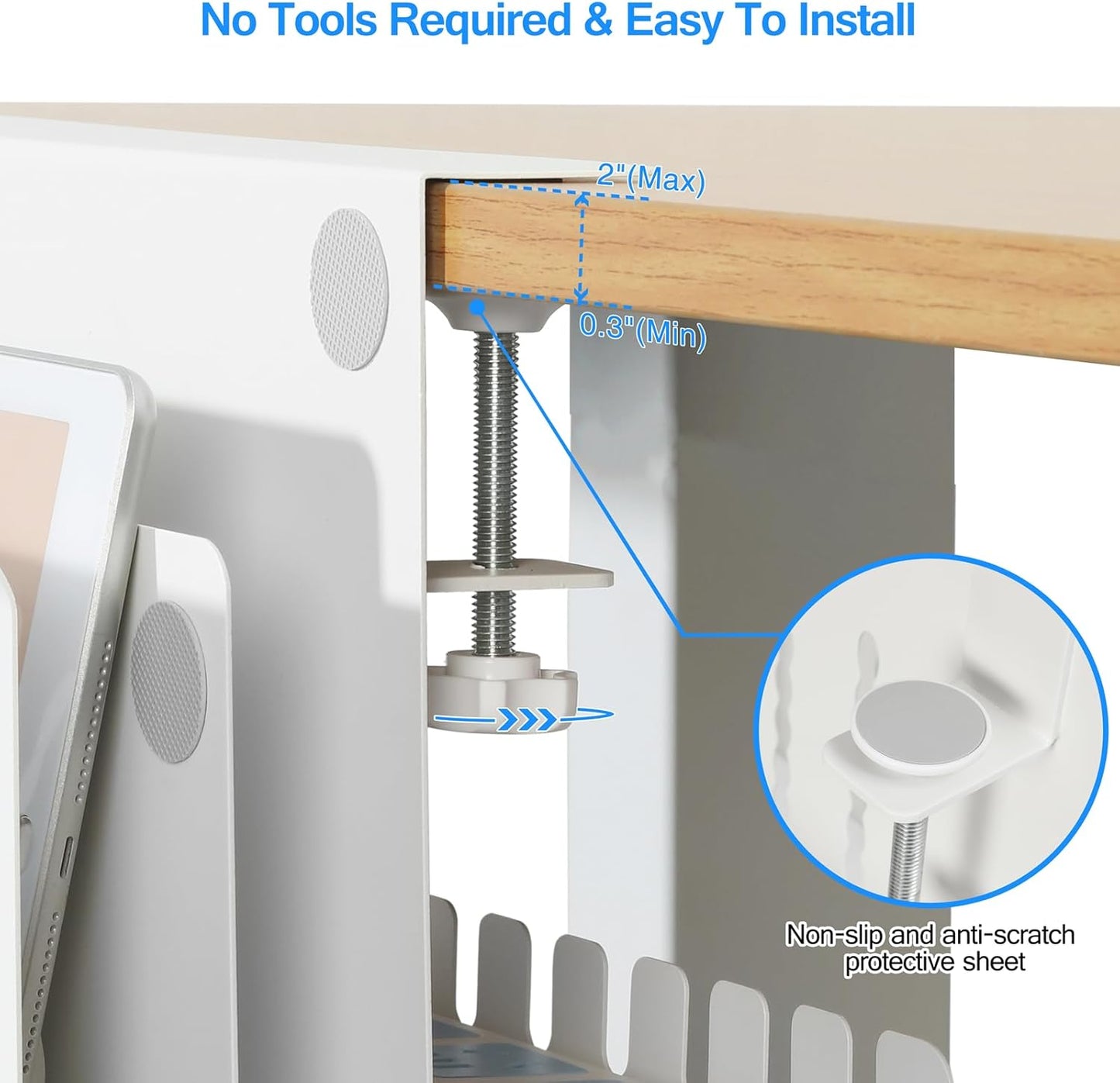 MAXECHO Desk Side Storage, Under Desk Laptop Mount, Table Side Hanging File Organizer, No Drill Clamp On Cable Management Tray, Laptop Holder with Magnetic Pen Holder for Office and Home, Load 22 Lbs