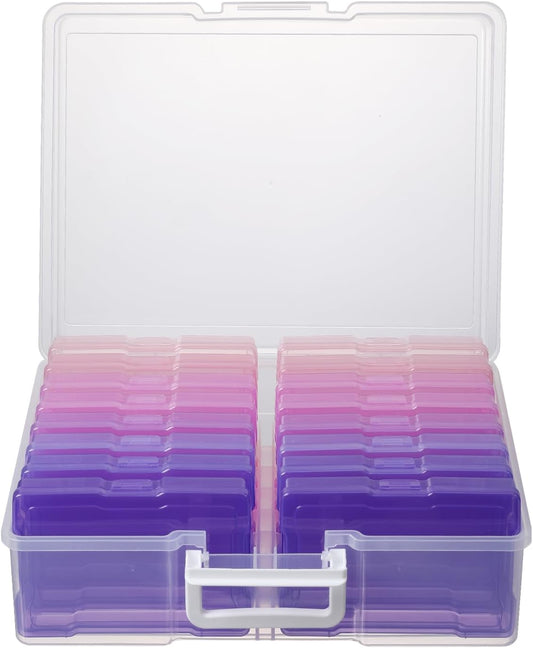 novelinks Photos Organizer 4" x 6" Photo Storage Box with Handle - 16 Inner Photo Cases Photo Box Storage Picture Organizers and Storage (Pink Purple Gradient)