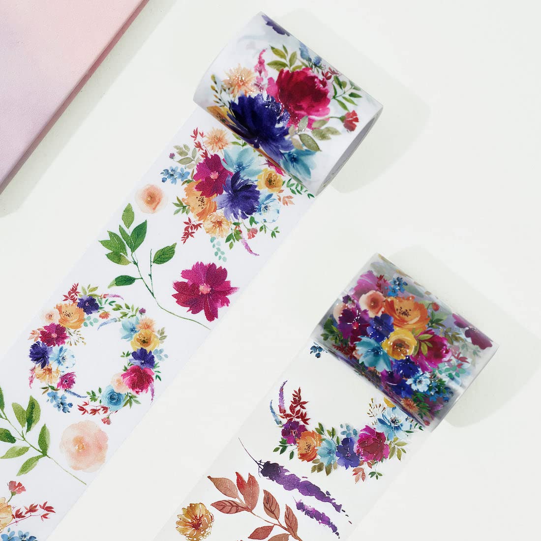 WT Pretty Florals Wide PET Tape, Single Roll, Original Designs, Floral Decorative Tape, Transparent Craft Tape for Bujo Planner & DIY Supplies, Watercolor Flowers