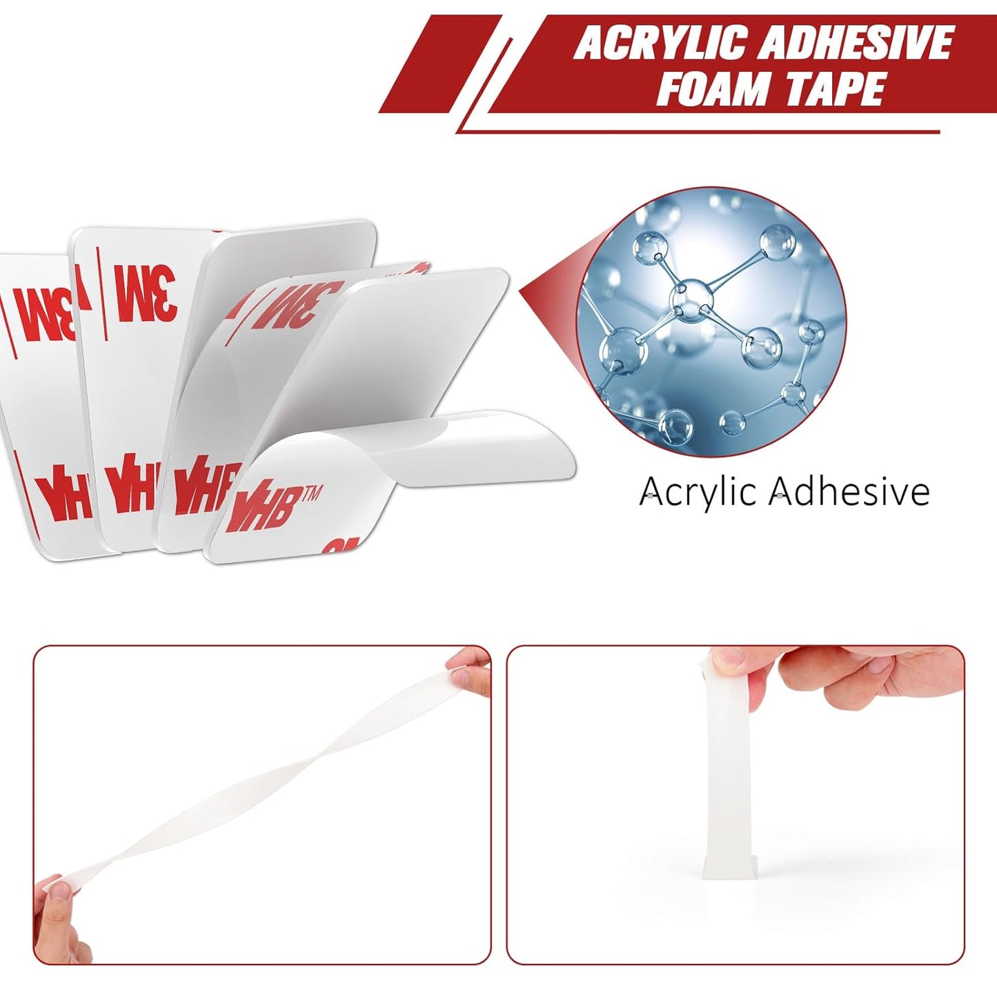 3M Double Sided Adhesive Pads Heavy Duty VHB 2" x 2" 0.025in Thick 20 PCS Square White 4930 Strong Adhesive Mounting Waterproof Foam Tape for Car Home Office Decor