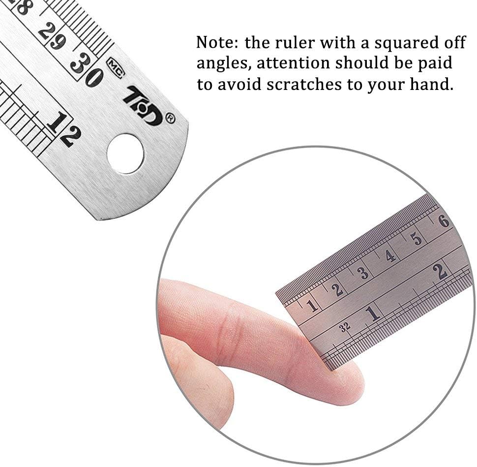 ZZTX Ruler Metal Straight Edge Stainless Steel Ruler 6 Inch 8 Inch 12 Inch 16 Inch Ruler Set Rulers Bulk Set of 4