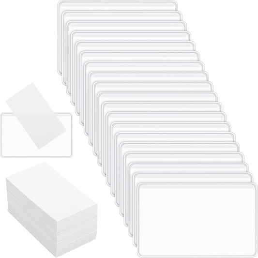 Geyee 100 Self-adhesive Index Card Pockets Label Pockets sleeves with Top Open for Business Cards, Clear Plastic Sticky Labels Holders for Storage Bins Library Cards, Organizing Totes Shelves