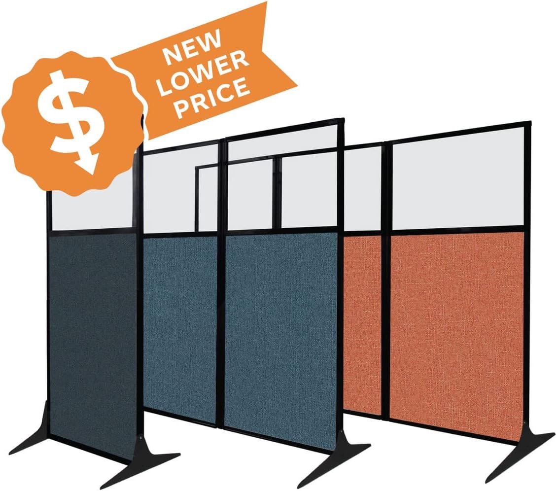 Versare Office Workstation Screen | Portable Wall Divider | Modern Cubicle | Freestanding Privacy Screen | Flexible Work Space | 1 Panel | 33" Wide x 70" Tall Marble Gray SoundSorb Panels with Window