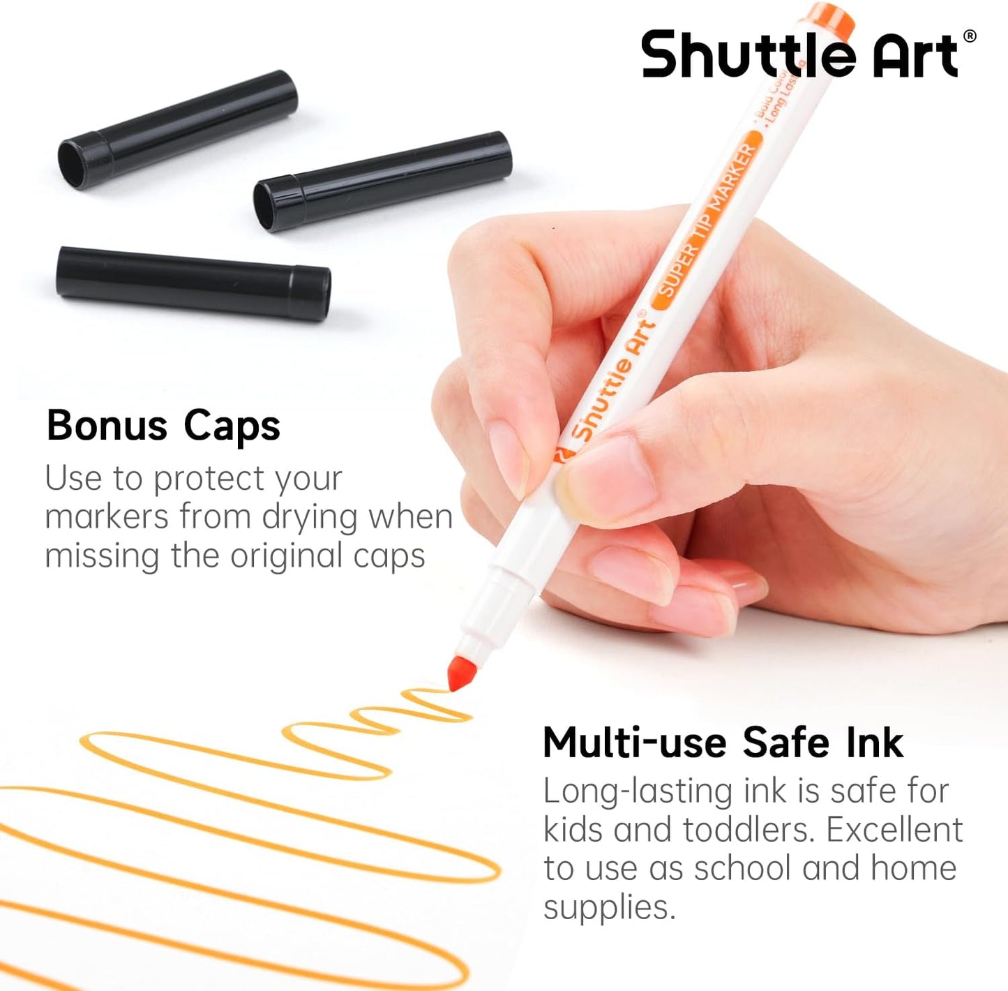 Shuttle Art 312 Pack Washable Super Tips Markers, 12 Assorted Colors Conical Tip Large Markers Bulk with a Box, Bonus Caps, Home Classroom School Supplies for Toddlers Kids Adults Students Teachers