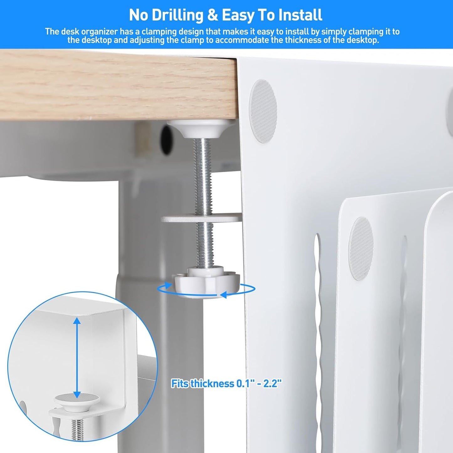 MAXECHO Desk Side Storage, Under Desk Laptop Mount, Table Side Hanging File Organizer, No Drill Clamp On Cable Management Tray, Laptop Holder with Magnetic Pen Holder for Office and Home, Load 22 Lbs