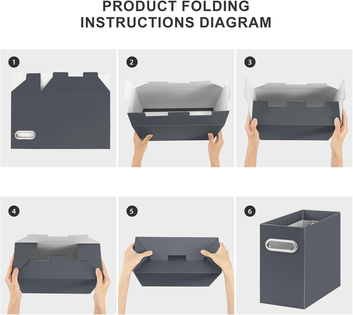 Oterri File Organizer, Small Storage Box, Cardboard File Folder Organizer, Collapsible File Box, Hanging File Organizer for Letter Size, Portable File Box with Handle, Only Box (Dark Grey,8 Packs)