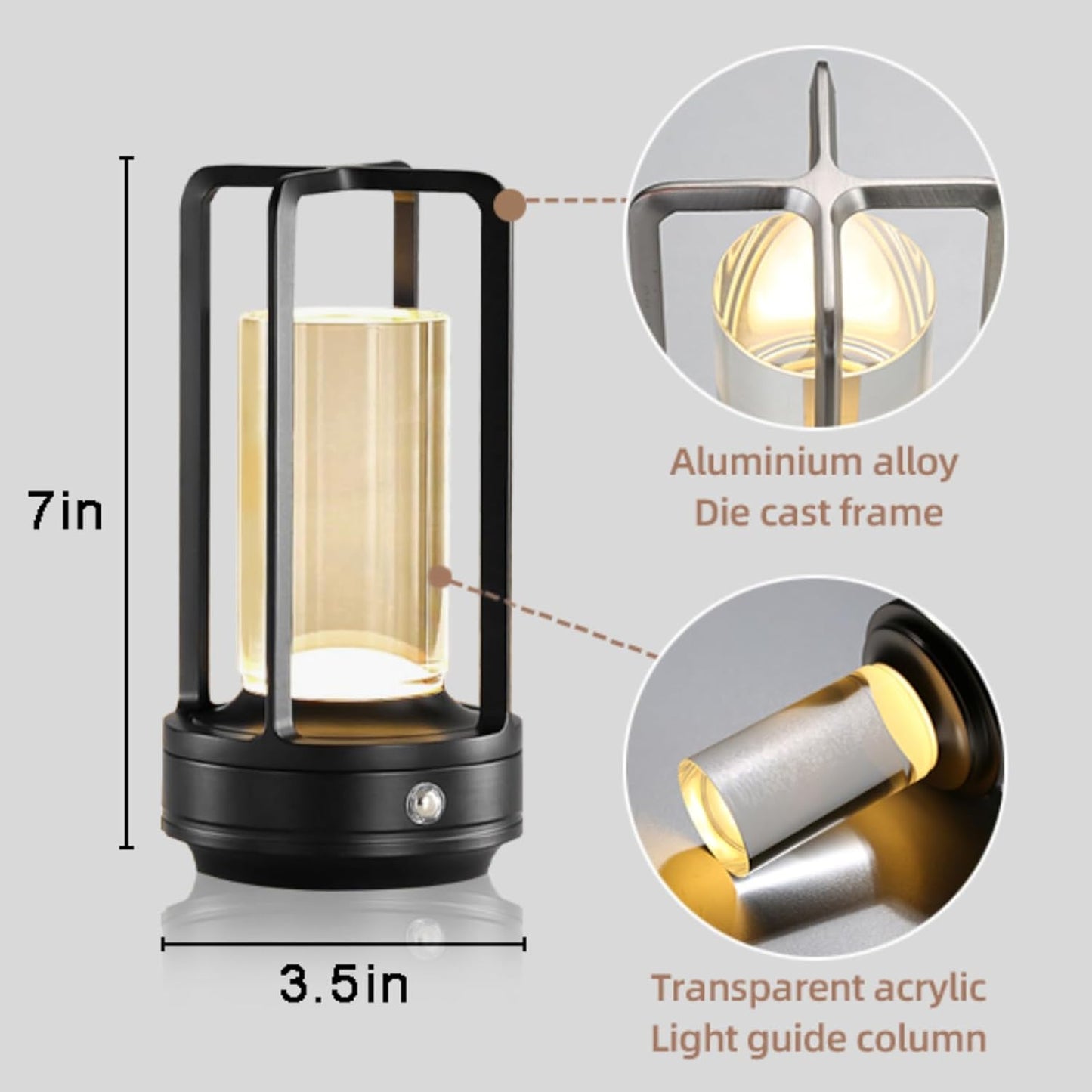 cordless led table lamp,klarako crystal lantern,outdoor table light,auge light Portable Metal Table Lamp for Indoor/Outdoor, 3 Colour4000mA Dimming Battery Powered Small Desk Lamp Bar/Camping-Black