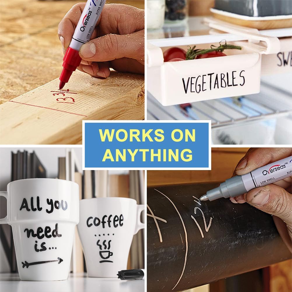 Overseas Permanent Paint Pens Pink Markers - 2 Pack Single color Oil Based Paint Markers, Medium Tip, Quick Drying and Waterproof Marker Pen for Metal, Rock Painting, Wood, Plastic, Canvas, Mugs