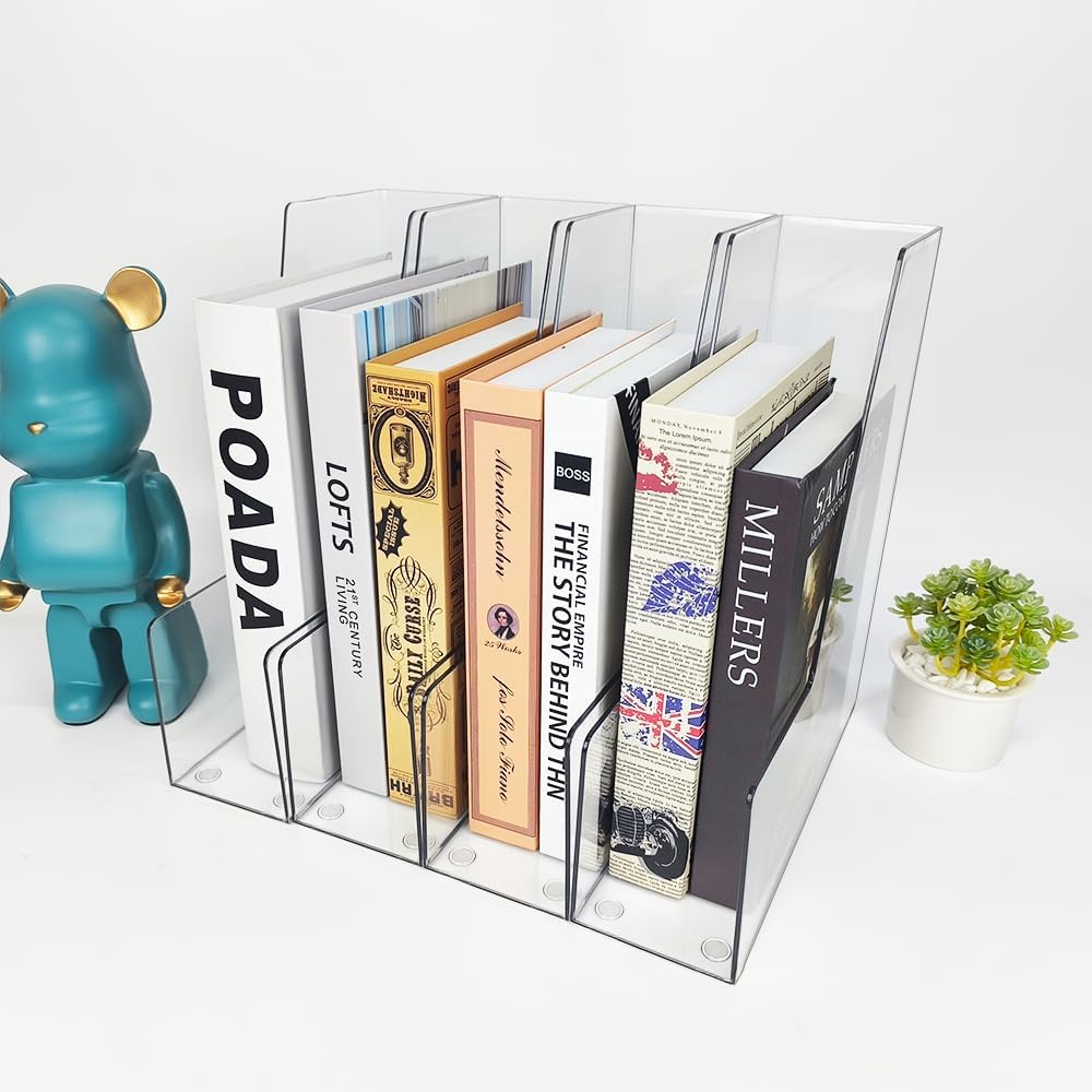Vertical File Holder, 4 pack Clear Plastic Document Organizer and Clear Magazine Organizer, Multi-purpose Document Organizer for Home Office
