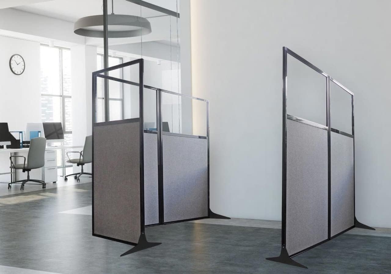 Versare Office Workstation Screen | Portable Wall Divider | Modern Cubicle | Freestanding Privacy Screen | Flexible Work Space | 2 Panels | 66" Wide x 70" Tall Beige SoundSorb Panels with Window