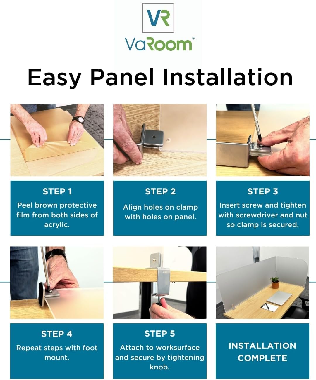 VaRoom Studio Wing Desktop Privacy Panel – Frosted Acrylic Clamp-on Desk Divider –23” W x 18”H Partition