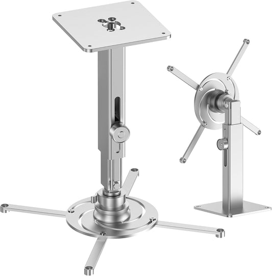 Projector Mount Wall with Multi-Hole Design, Adjustable Universal Ceiling Mount for Home Theater, Office, Classroom, Load 55 lbs - Silver