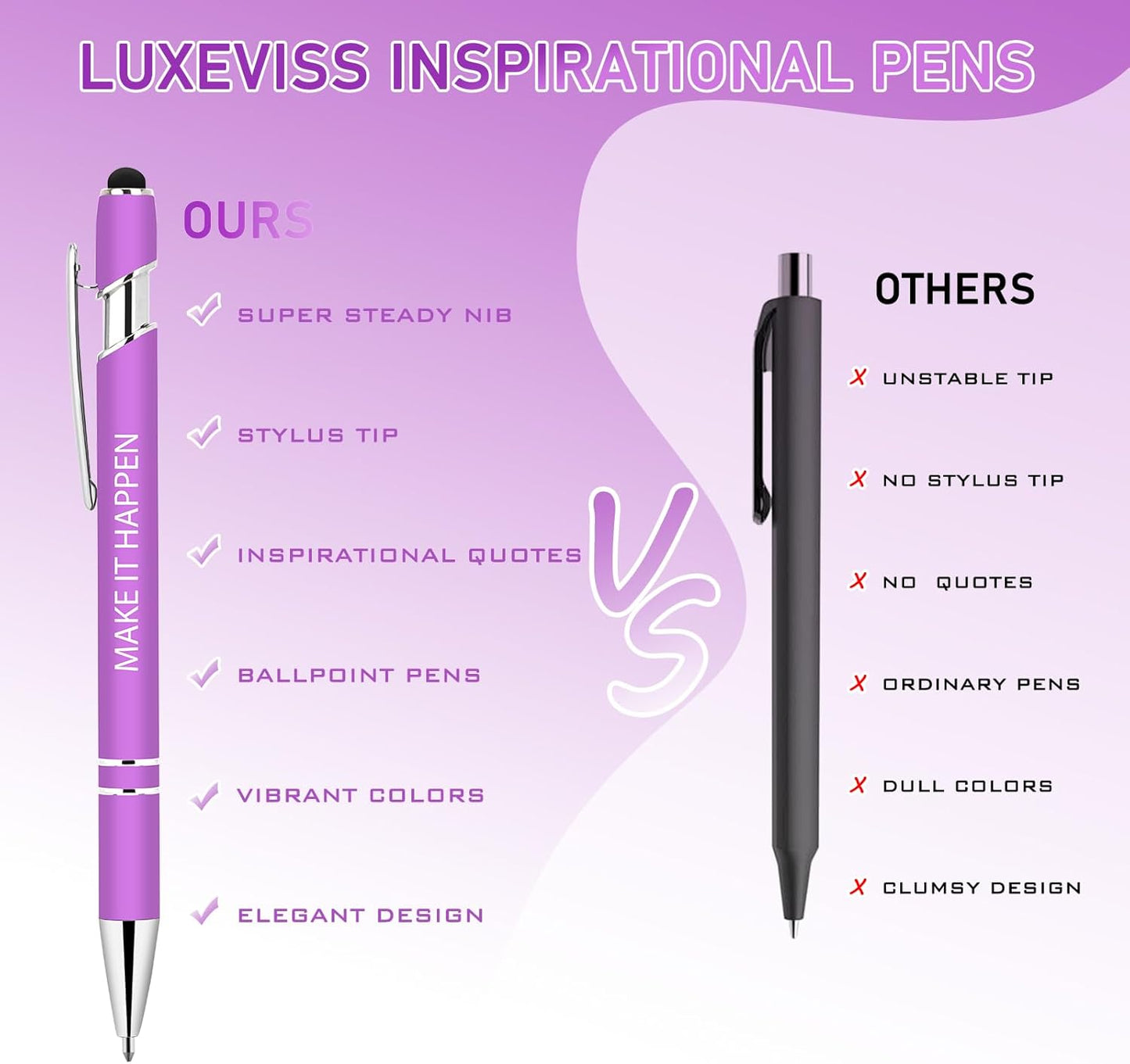 100 Pcs Inspirational Pens Bulk - Motivational Ink Ballpoint Pen with Quotes Stylus Tip Nurse Gifts for School Coworkers Office Supplies Black Ink